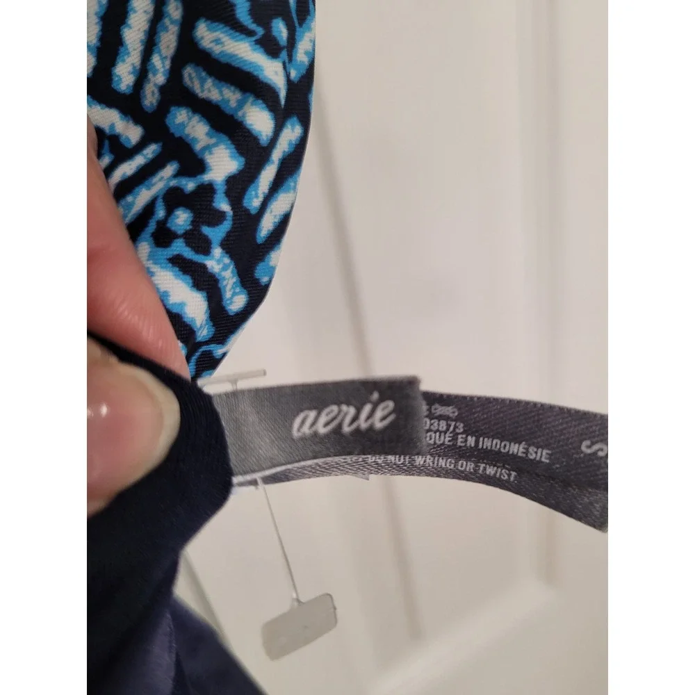 Aerie Womens Blue Grecian Cutout Tropical Breezy Halter 1 Piece Swimsuit Size S